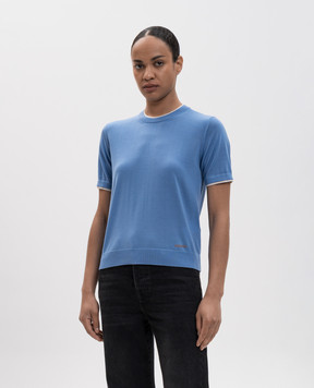 Versace Blue wool T-shirt with logo embroidery 10257221A17823