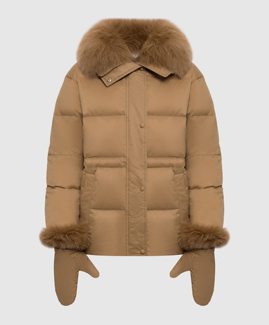 Brown down jacket with fox fur