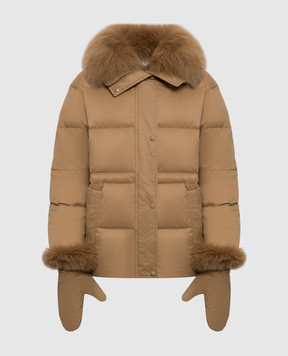 Yves Salomon Army Brown down jacket with fox fur 27WFV02072U06W