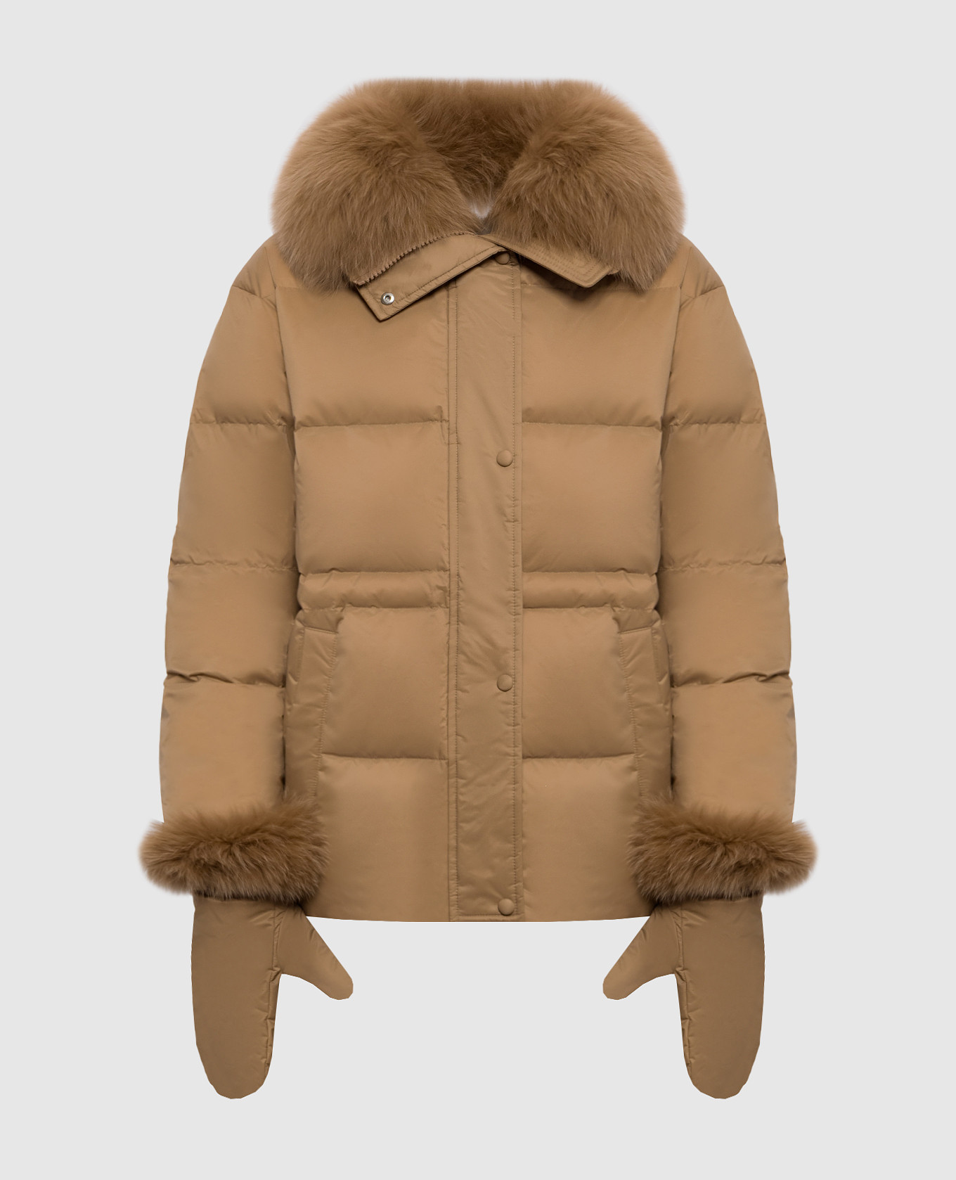 Brown down jacket with fox fur