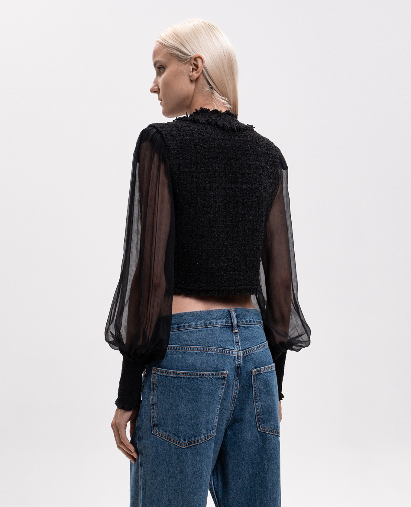 Black cropped tweed jacket Balmain 4