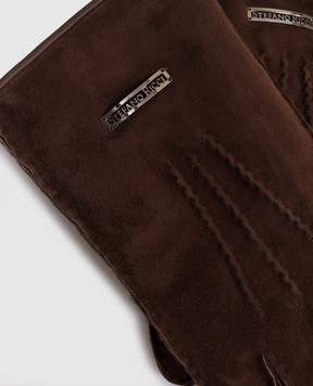 Stefano Ricci Brown suede gloves with logo patch M5G5300020LACONV