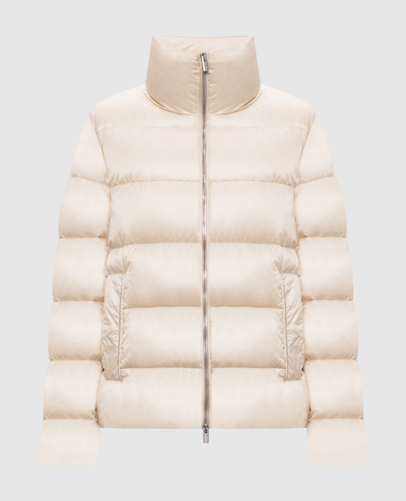 Beige down jacket with a monil chain