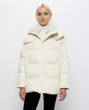 Yves Salomon Army Ivory down jacket with fox fur 24WFM01576U06W