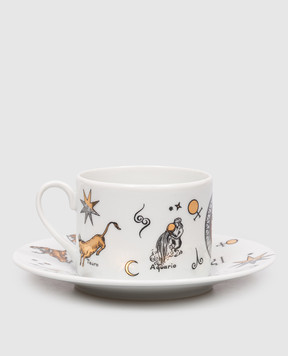 Fornasetti White porcelain tea cup and saucer Astronomici P14Z300