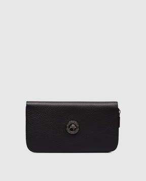Stefano Ricci Black leather clutch wallet with metal emblem PP312GUVD