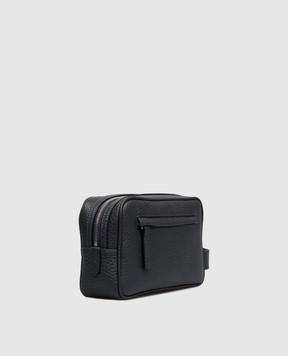 Enrico Mandelli Navy blue leather toiletry bag with textured logo 0BRAND7213