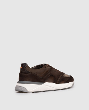 Santoni Brown leather sneakers with embossed logo MBIM22112BGRTSBB