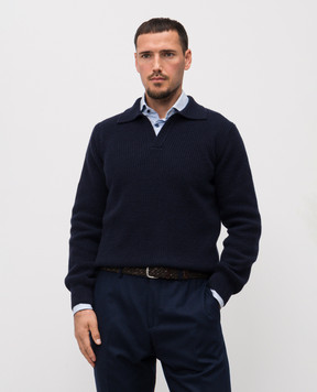Pini Parma Blue wool and cashmere sweater POLORIBBLUE