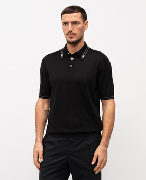 Dolce&Gabbana Black silk polo with DG logo monogram GXZ02TJBSOI
