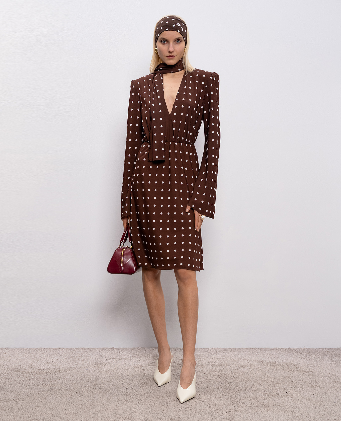 

Brown midi dress with polka dots Rowen Rose