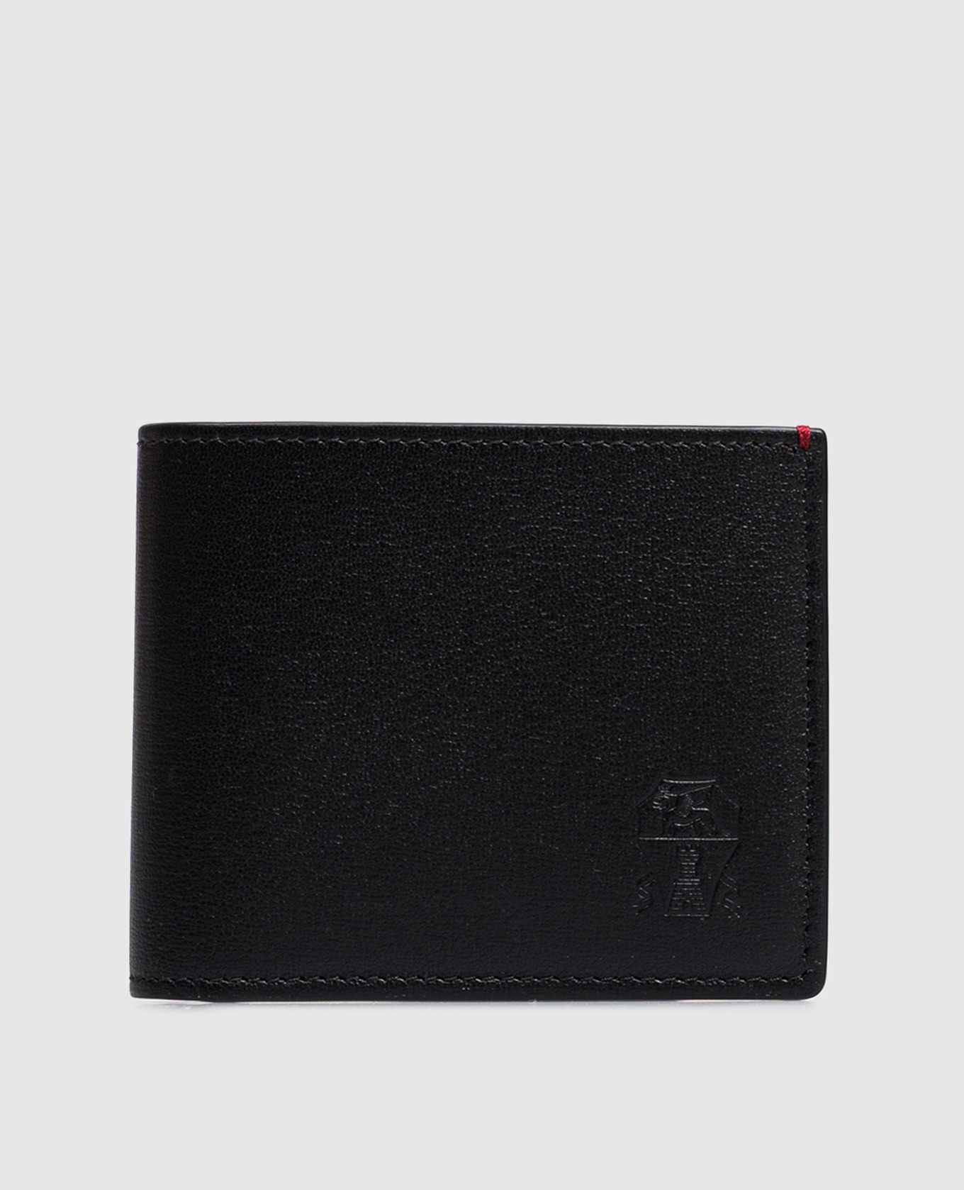 Black leather wallet with embossed logo
