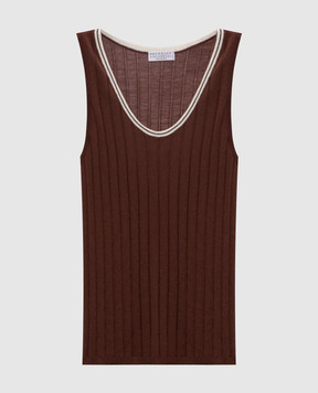 Brunello Cucinelli Brown wool and cashmere tank top with chain M14817210