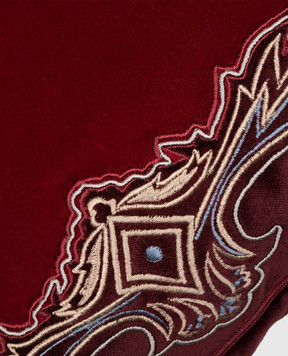 Etro Burgundy velour decorative pillow with Pegaso emblem embroidery UKAA0004AR391