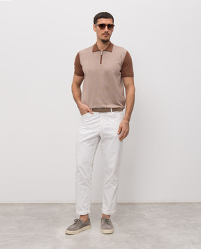 Enrico Mandelli Brown polo shirt with patterned silk 1K024A5703