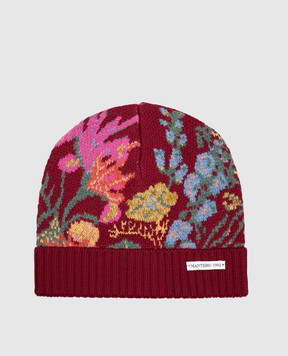MANTERO 1902 Burgundy wool hat with floral pattern 1350FJACQD00925