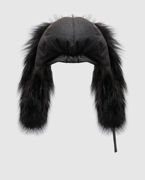 Yves Salomon Gray wool and silk earflap hat with fox fur 23WAA030XXWO2W