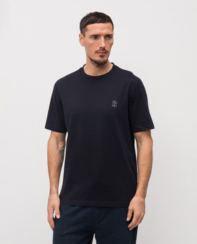 Brunello Cucinelli Blue cotton T-shirt with emblem M0B138440