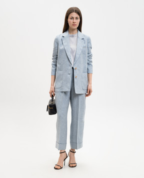 Peserico Blue linen jacket with monil chain S0122802598
