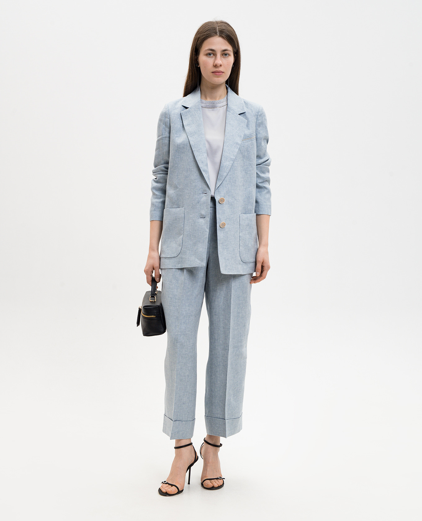 Blue linen jacket with monil chain Peserico 2