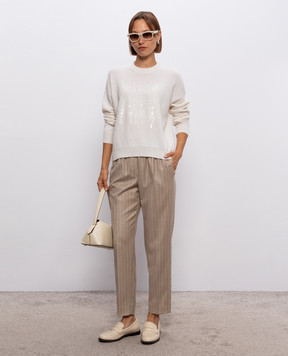 Peserico Brown striped wool pants with monil chain A0407203362