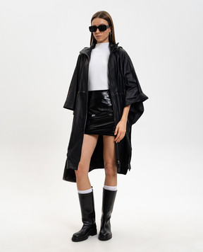 Yves Salomon Army Black leather cape with hood 26EFC03104L05W