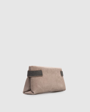 Brunello Cucinelli Beige suede clutch with monil chain MBDLD2785