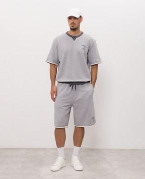 Brunello Cucinelli Gray T-shirt with branded embroidery MM8263391G