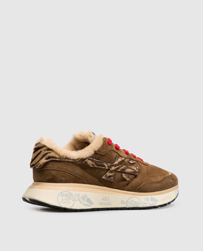 Premiata Lauryn brown suede sneakers with animal print fur LAURYN8532M