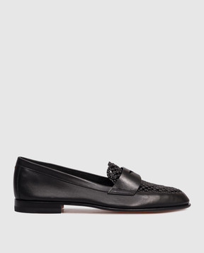 Santoni Black leather loafers with weaving WUSF72100HAFSYWE