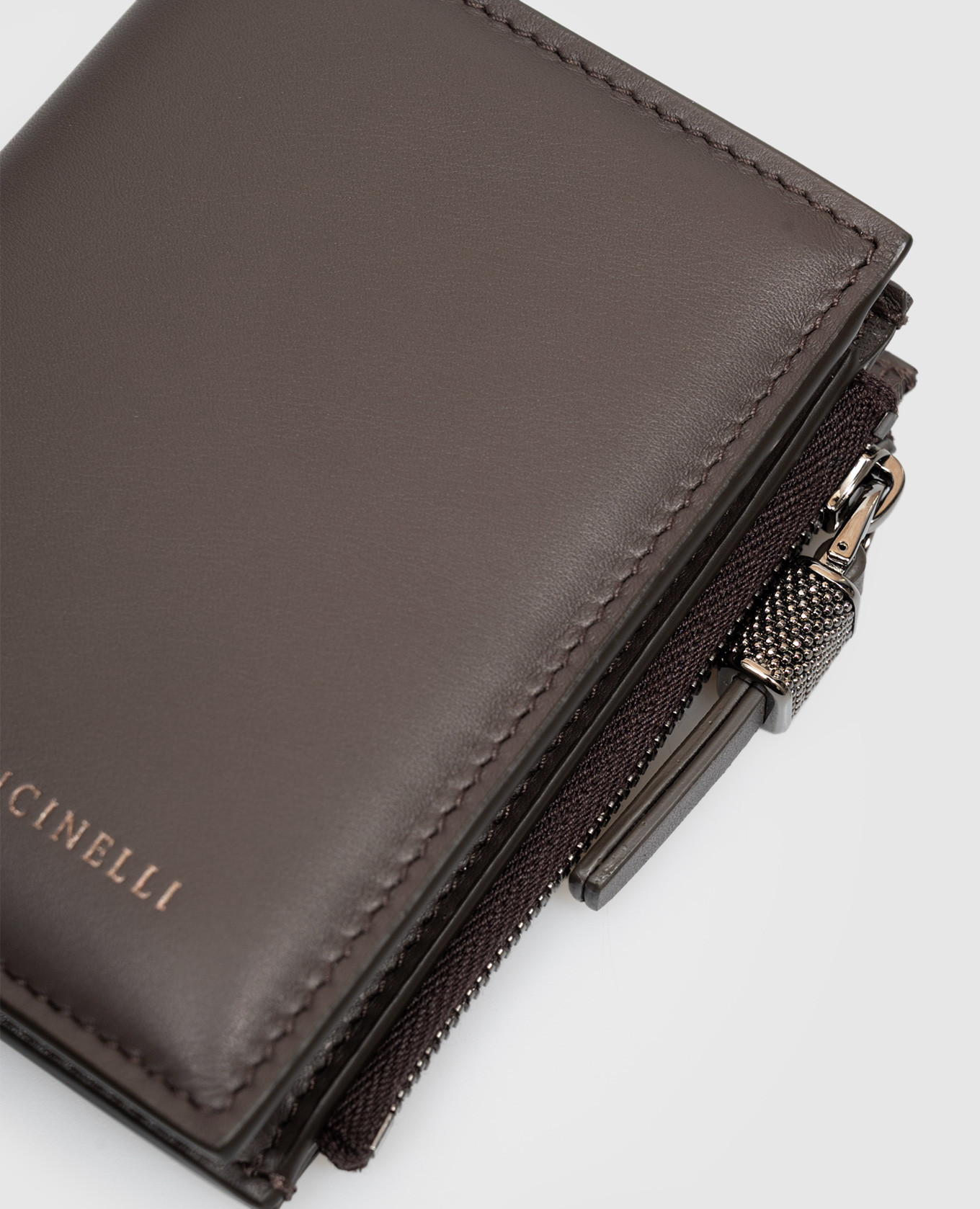 Brown leather wallet with logo print Brunello Cucinelli 4
