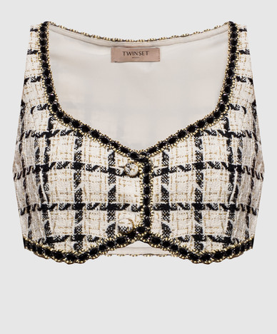 Ivory checked tweed top