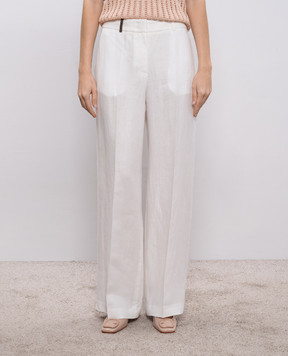 Peserico White linen pants with patch A0433502606