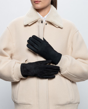 Sermoneta Gloves Black suede gloves with rabbit fur 307ASUEDE