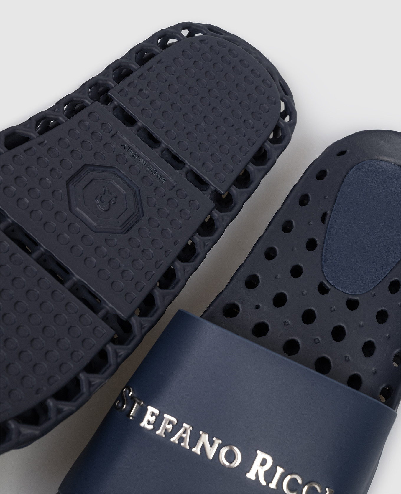 

Blue leather sliders with textured logo Stefano Ricci