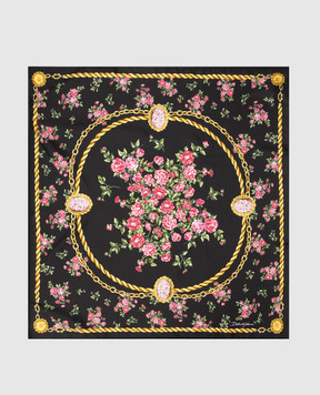 Dolce&Gabbana Black silk scarf with floral print FN092RGDDLN