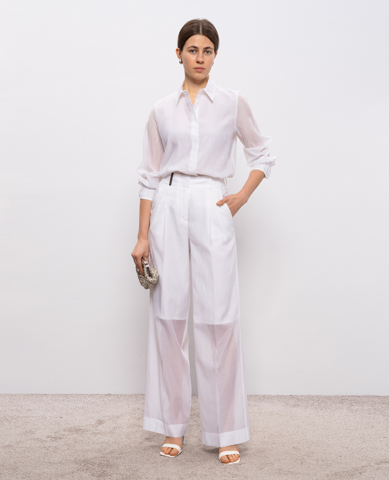 White silk pants with patch Peserico 2