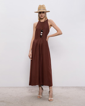 Brunello Cucinelli Brown midi dress with linen MH126A5171