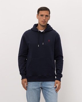 Ami Paris Blue hoodie with embroidered emblem BFUSW235730