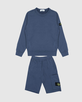 Stone Island Children's blue sweatshirt and shorts suit L1S166300001S00401012