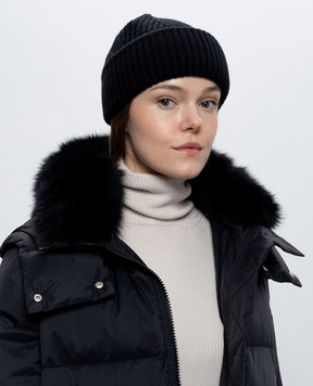 Yves Salomon Black wool and cashmere beanie hat 23WAA502XXMACL