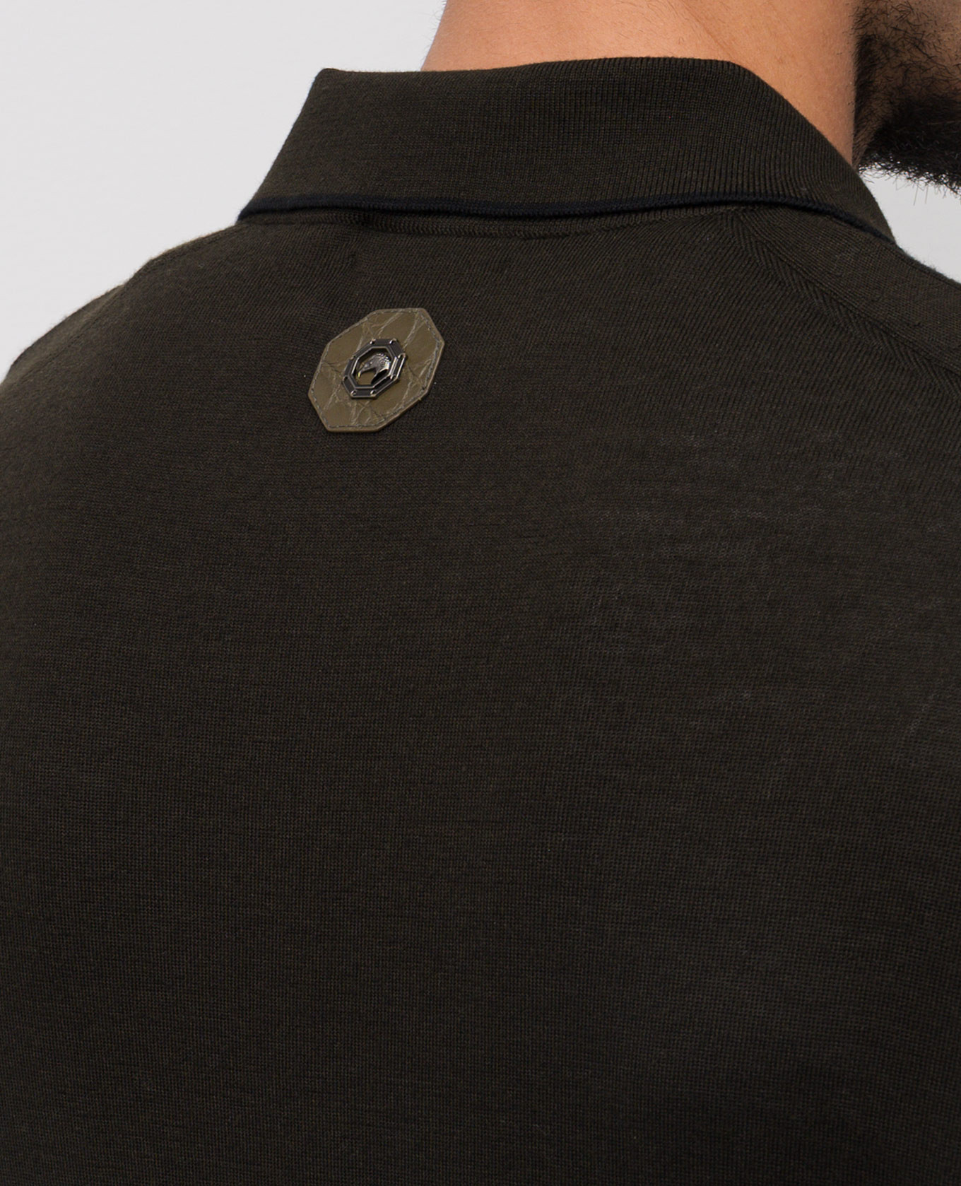 

Khaki wool and silk polo shirt Stefano Ricci