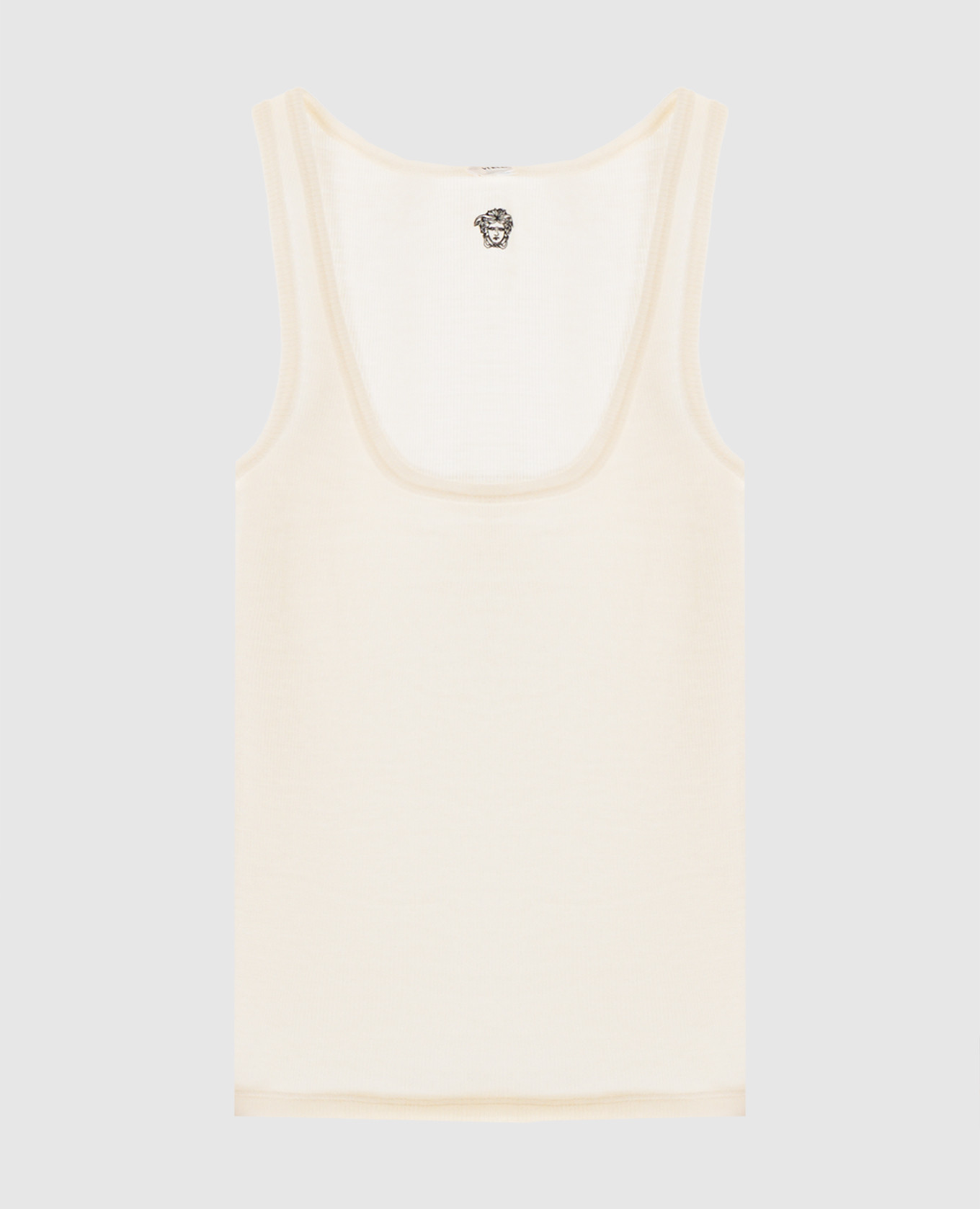 Ivory wool T-shirt with embroidered logo Versace