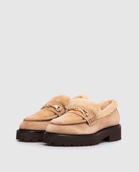 Doucal's Beige suede loafers with fur trim DD8660PHILPM730