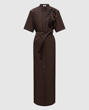 Brunello Cucinelli Brown shirt dress with sequin embroidery M0F79AHD91