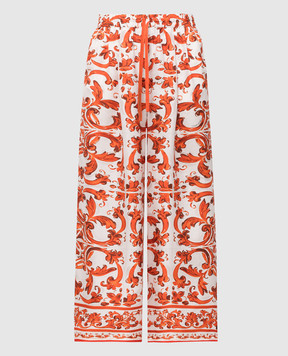 Dolce&Gabbana White silk pants with branded print FTDBNTGDDRE