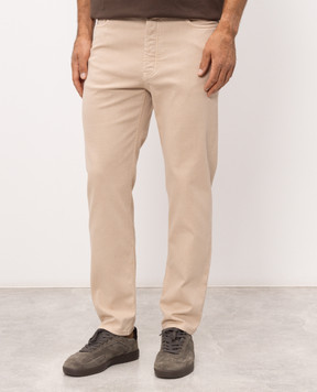 Brunello Cucinelli Beige jeans with patch and embroidered emblem M277PO2090