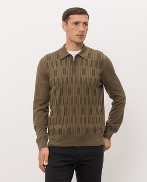 Stefano Ricci Brown cashmere and silk patterned polo shirt K808111P30F26376