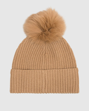Yves Salomon Enfant Children's brown cashmere hat with fox fur pompom 20WEA500XXCARD