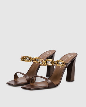 Giuseppe Zanotti Mya brown leather mules with crystals E600020